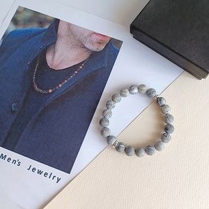 New men's matte jasper stone with solid sterling silver bracelet